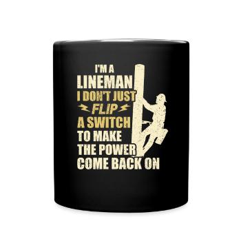 Power Lineman Power Line Electrician - Full Colour Mug - black - Front