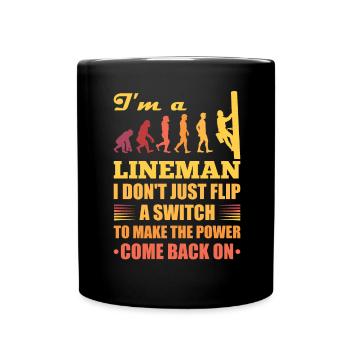 Power Lineman Power Line Electrician - Full Colour Mug - black - Front