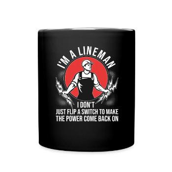 Power Lineman Power Line Electrician - Full Colour Mug - black - Front