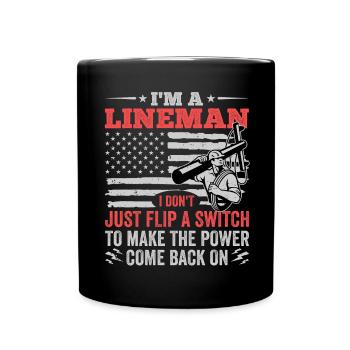 Power Lineman Power Line Electrician - Full Colour Mug - black - Front