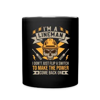 Power Lineman Power Line Electrician - Full Colour Mug - black - Front