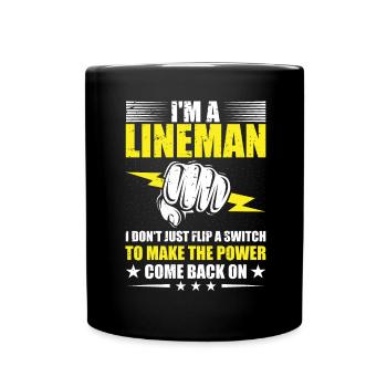 Power Lineman Power Line Electrician - Full Colour Mug - black - Front