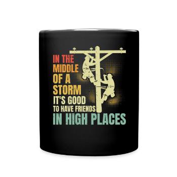 Power Lineman Power Line Electrician - Full Colour Mug - black - Front