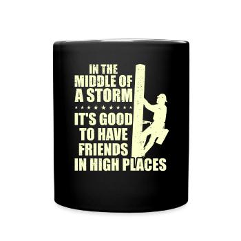 Power Lineman Power Line Electrician - Full Colour Mug - black - Front
