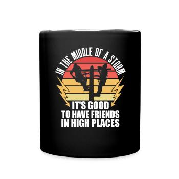 Power Lineman Power Line Electrician - Full Colour Mug - black - Front