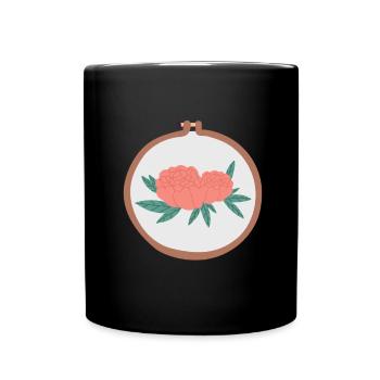 Sticken Stickrahmen Blumen Flowers Stickerin Motiv - Tasse einfarbig - Schwarz - Vorne