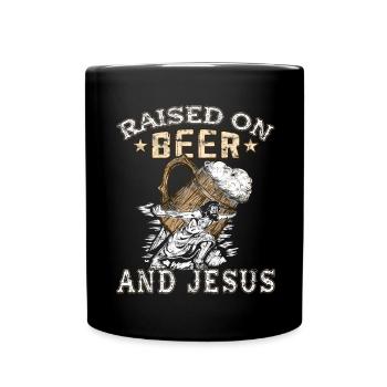 Élevé sur la bière Joyeux Jésus porte de la bière - Mug uni - noir - Devant