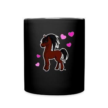 kawaii pferd niedliches Pony mit Herzen - Tasse einfarbig - Schwarz - Vorne