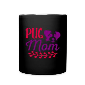 Mops-Mama - Rot und Violett - Tasse einfarbig - Schwarz - Vorne