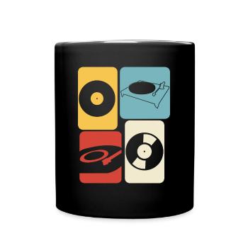 Schallplatte Retro Plattenspieler - Tasse einfarbig - Schwarz - Vorne