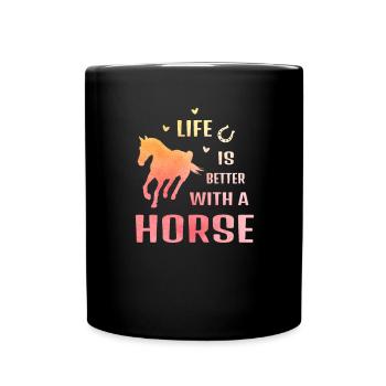 Life is better with horse rider design - Full Colour Mug - black - Front