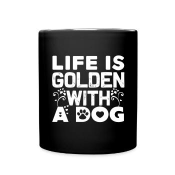 Life is golden with a dog - Paw and Flow - Full Colour Mug - black - Front