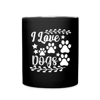 I Love Dogs - Stars and Paws - Full Colour Mug - black - Front