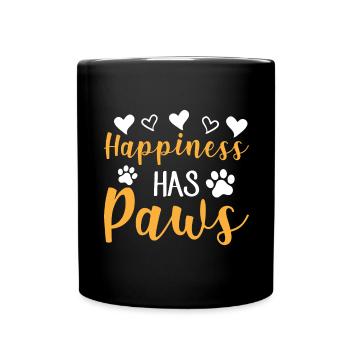 Happiness Has Paws - Hearts and Paws - Full Colour Mug - black - Front