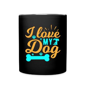 Ich liebe meinen Hund - Knochen - Pfoten - Sterne - Tasse einfarbig - Schwarz - Vorne
