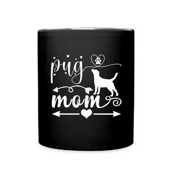 Mopsmama - Pfeil - Herz - Pfoten - Tasse einfarbig - Schwarz - Vorne