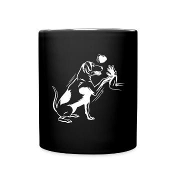 Hund - Herz - Hand - Tasse einfarbig - Schwarz - Vorne