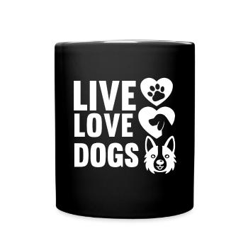 Lebe Liebe Hunde - Hund - Pfote - Herz - Tasse einfarbig - Schwarz - Vorne