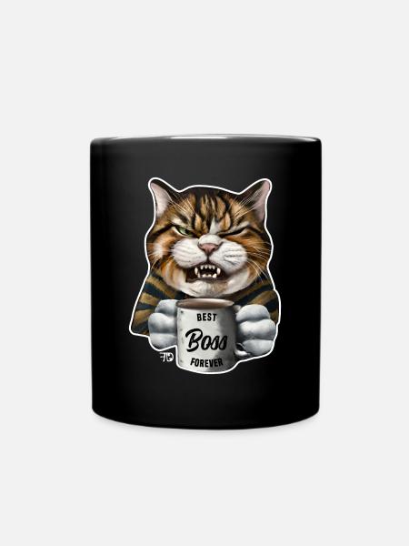 Angry cat with mug best boss - Ensfarvet krus - sort