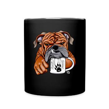 Sleepy Bulldog with Cup of Morning Grouch - Full Colour Mug - black - Front