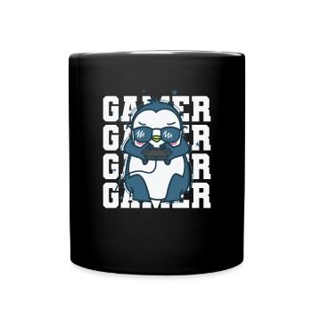 Penguin as a gamer with controller Antarctica - Full Colour Mug - black - Front