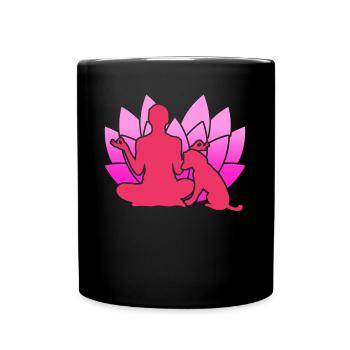Yoga avec chien Méditation fleur de lotus - Mug uni - noir - Devant