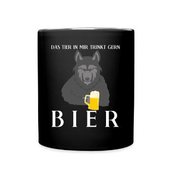 Wolf mit Bier Natur Wölfe - Tasse einfarbig - Schwarz - Vorne