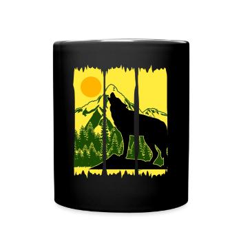 Wolf Natur Wandern Berge Wald - Tasse einfarbig - Schwarz - Vorne