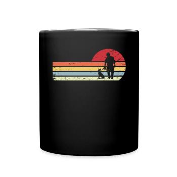 Sun and retro lines - man with dog - - Full Colour Mug - black - Front