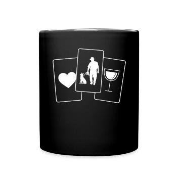 Herz - Wein - Mann mit Hund - - Tasse einfarbig - Schwarz - Vorne