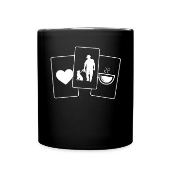 Herz - Kaffee - Mann mit Hund - - Tasse einfarbig - Schwarz - Vorne