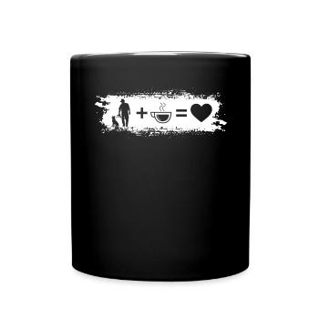 Grunge-Rechteck - Herz - Kaffee - Mann mit Hund - - Tasse einfarbig - Schwarz - Vorne