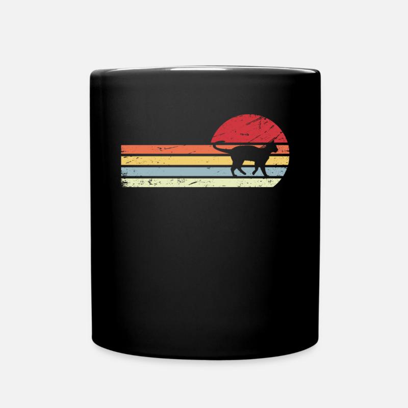Sonne und Retro-Linien - Katze - - Tasse einfarbig - Schwarz