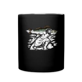 Jesus wears a pikeperch - pikeperch hunter - Full Colour Mug - black - Front