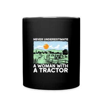 Never Underestimate A Woman With A Tractor - Full Colour Mug - black - Front