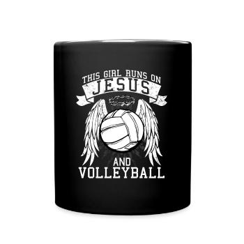 This Girl Runs On Jesus and Volleyball - Tasse einfarbig - Schwarz - Vorne