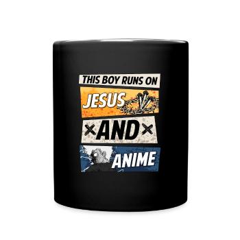 This Boy Runs On Jesus And Anime I kawaii chibi - Tasse einfarbig - Schwarz - Vorne