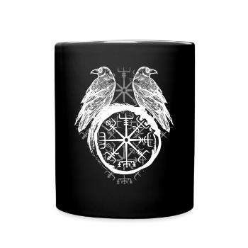 Raben Valhalla Wikinger Vegvisir Rabe - Tasse einfarbig - Schwarz - Vorne