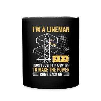 Power Lineman Power Line Electrician - Full Colour Mug - black - Front