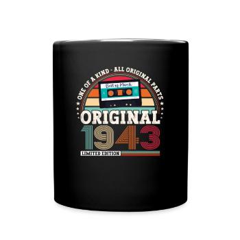 80th birthday man born 1943 March cassette - Full Colour Mug - black - Front