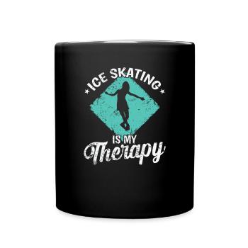 Ice Skating is my Therapy Schlittschuhlaufen - Tasse einfarbig - Schwarz - Vorne
