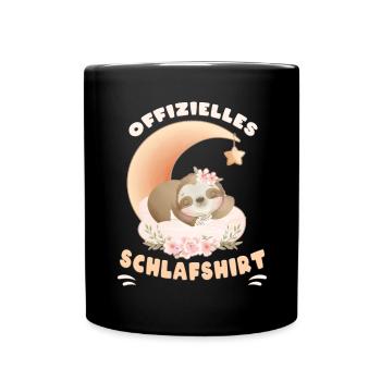 Offizielles Schlafshirt, Faultier, Blumen, Mond - Tasse einfarbig - Schwarz - Vorne