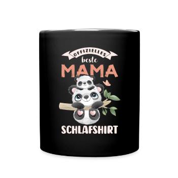Beste Mama Schlafshirt, Panda mit Panda-Baby - Tasse einfarbig - Schwarz - Vorne