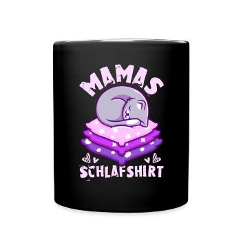 Mamas Schlafshirt, schlafende Katze, lila - Tasse einfarbig - Schwarz - Vorne