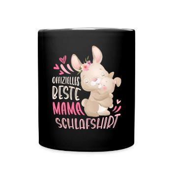Beste Mama Schlafshirt, Hase mit Hasenbaby - Tasse einfarbig - Schwarz - Vorne