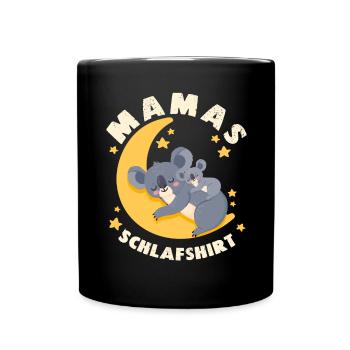 Mamas Schlafshirt, Koala-Mama mit Koala-Baby - Tasse einfarbig - Schwarz - Vorne