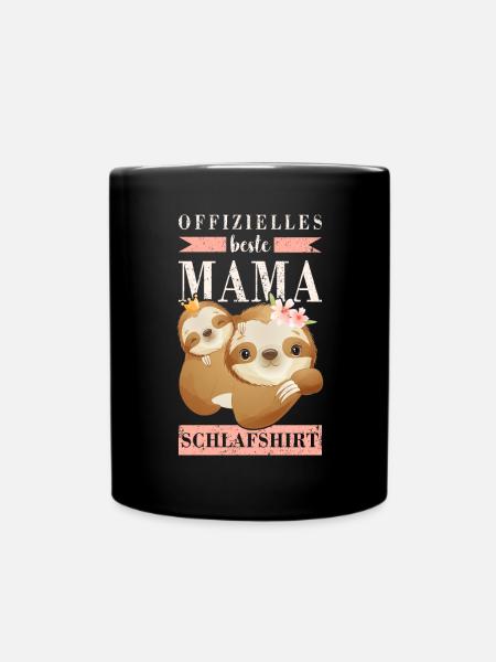Beste Mama Schlafshirt, Mama Faultier - Tasse einfarbig - Schwarz