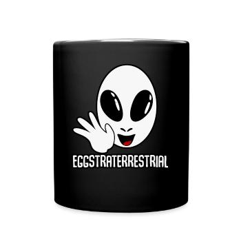 Alien Ei Außerirdischer Eierkopf - Tasse einfarbig - Schwarz - Vorne