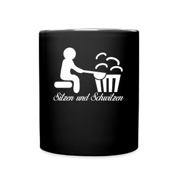 Sauna Schwitzen Saunisten Saunieren - Tasse einfarbig - Schwarz - Vorne