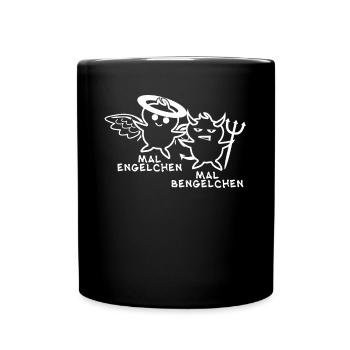 Engelchen Teufelchen Bengelchen Bengel - Tasse einfarbig - Schwarz - Vorne